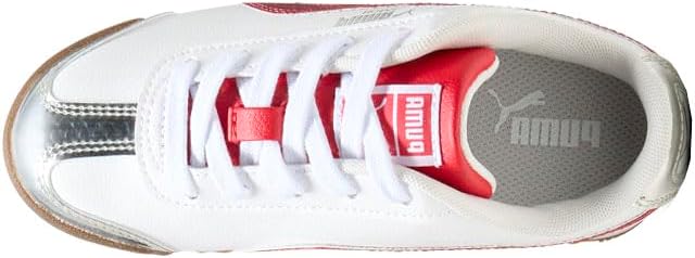 Кроссовки Puma Unisex-Child Roma, белый/красный/серебряный — фото 4
