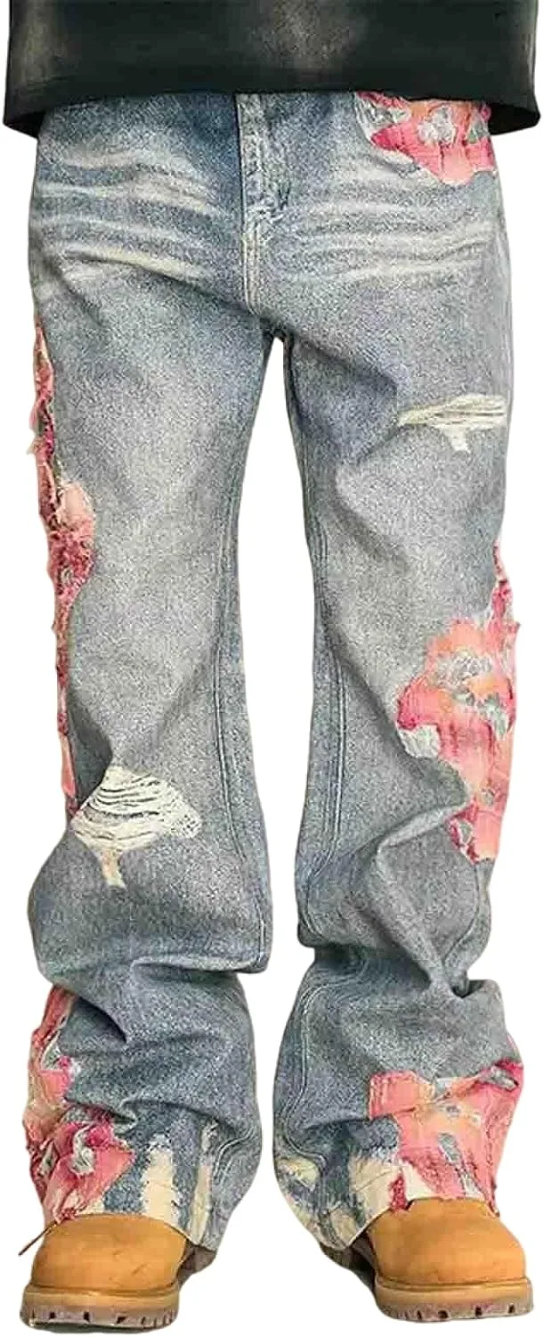 

Мужские прямые джинсы loose hip-hop Y2K wide leg patchwork Ethbox