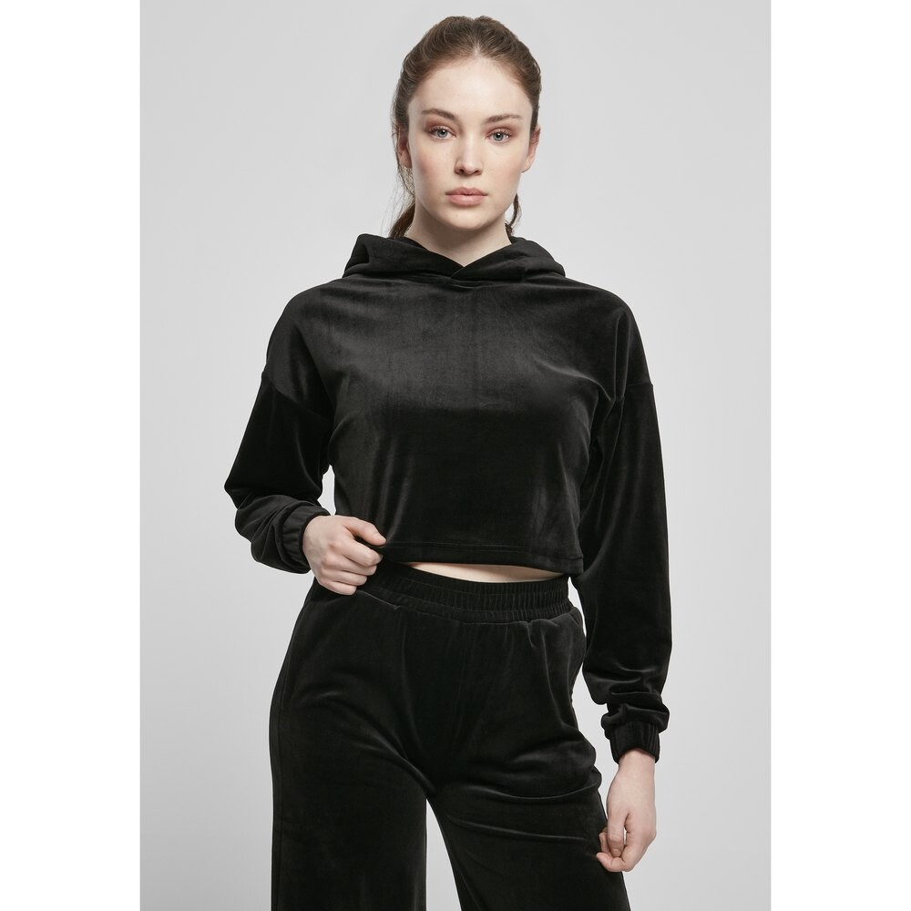 

Толстовка Urban Classics Hooded Cropped Velvet Oversized, черный