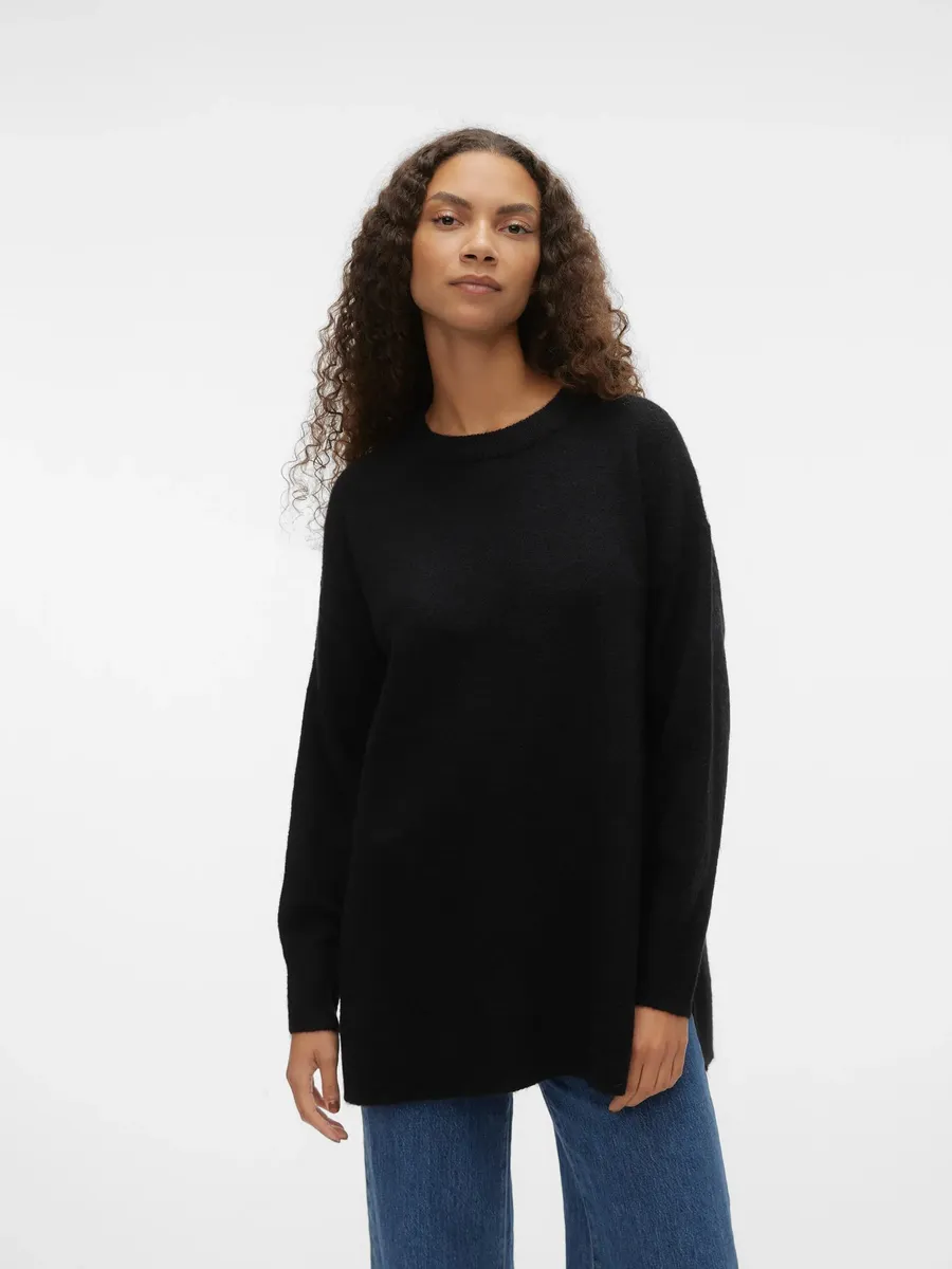 

Вязаный свитер Vero Moda "VMFILUCA LS O-NECK LONG PULLOVER GA NOOS", черный
