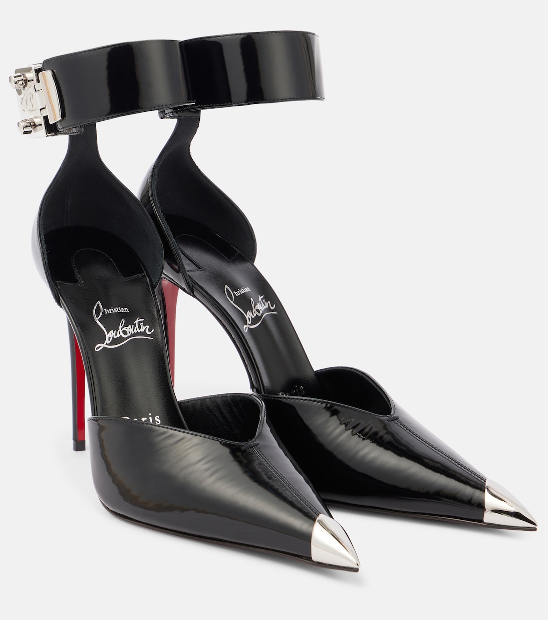 Заключи меня 100 украшенные кожаные туфли-лодочки Christian Louboutin, Black/Lin Black