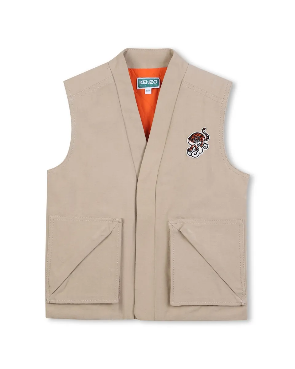 

Бежевый хлопковый жилет с накладными карманами Kenzo Kids
