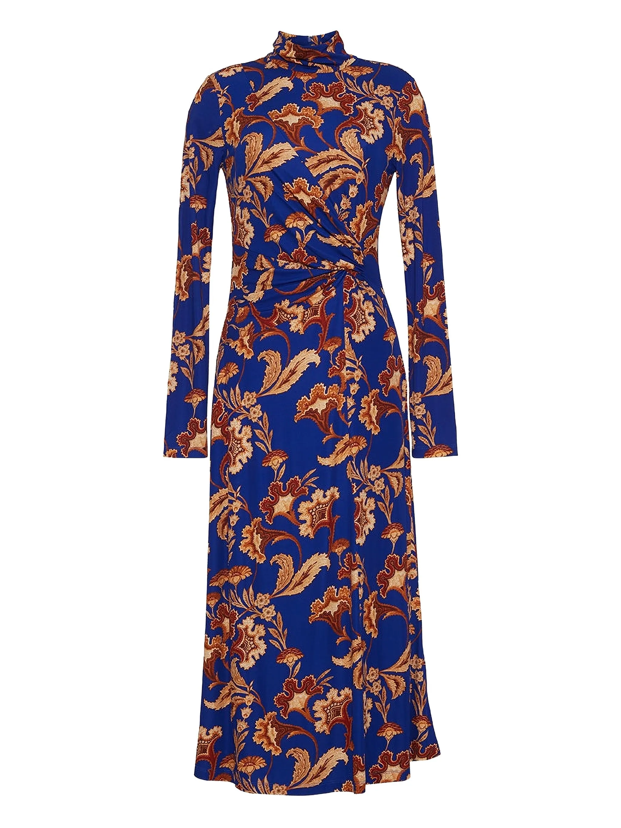 

Платье миди с высоким воротником и цветочным принтом Cara Cara, синий