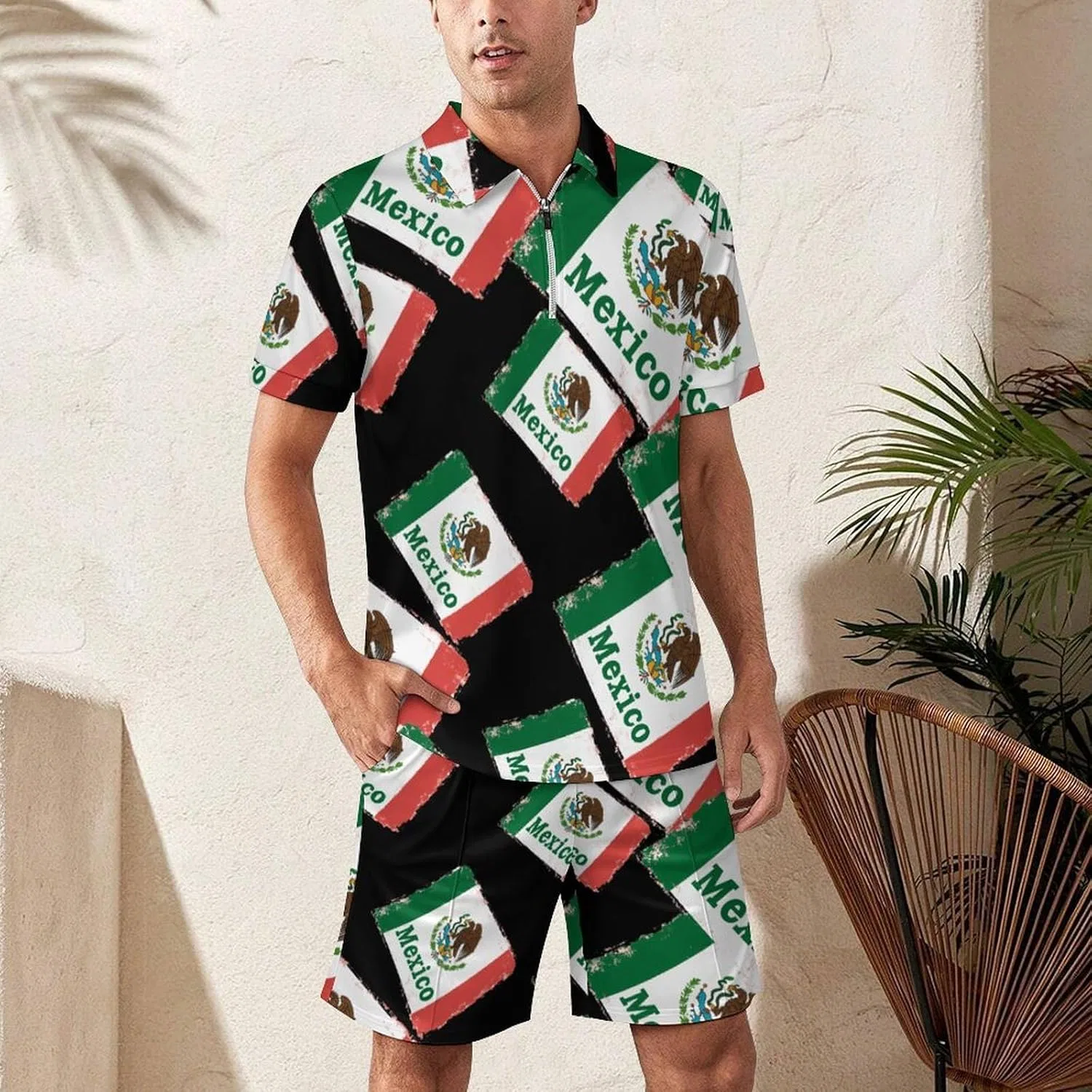 Мужской спортивный костюм с поло и шортами, Mexico Flag, 2 предмета, Style — фото 2
