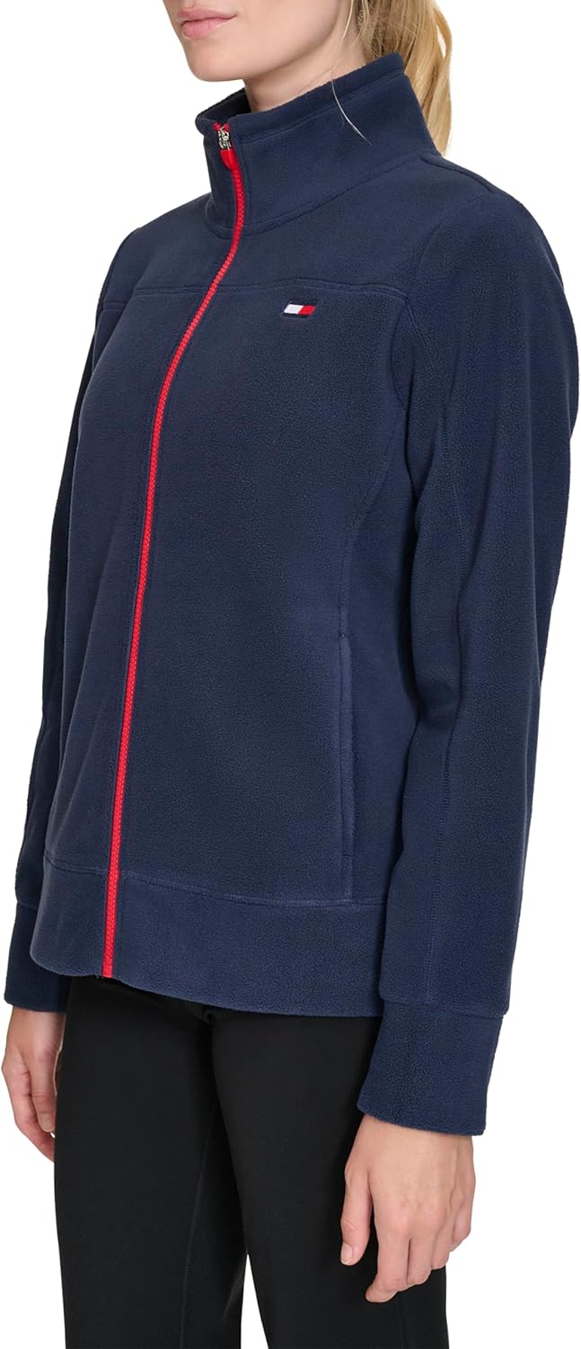 Женская флисовая куртка Tommy Hilfiger с воротником-стойкой и застежкой-молнией, Navy — фото 3