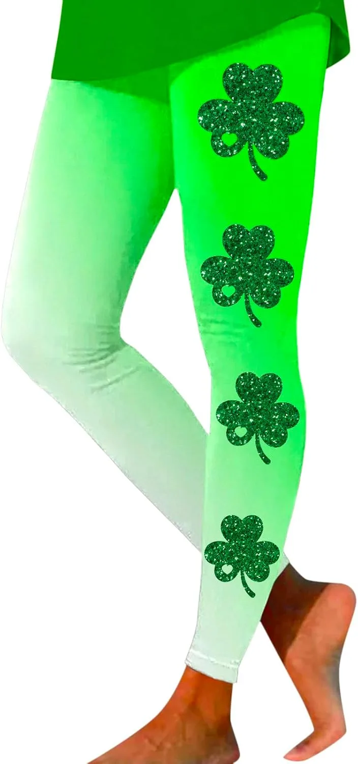 

Женские леггинсы St Patrick's Day с принтом трилистника, зеленые, с эффектом контроля живота Hfolob
