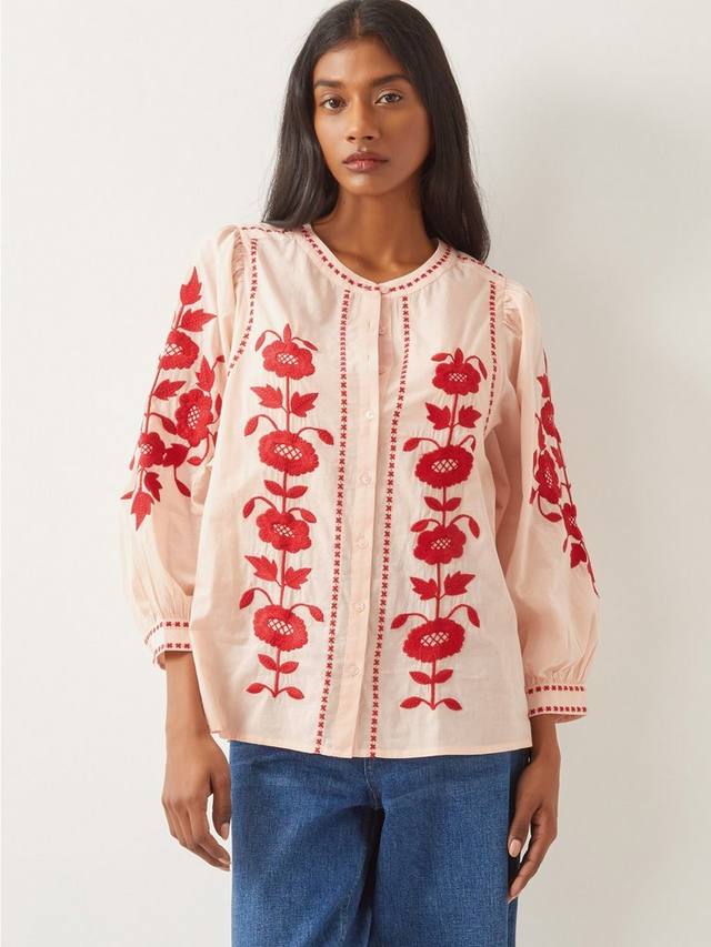 

Блузка с цветочной вышивкой от bronte Monsoon, цвет Pale Pink