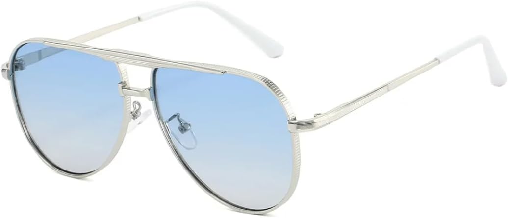 

Ретро металлические солнцезащитные очки с двойной перемычкой для женщин, модные качественные солнцезащитные очки с градиентным переходом для мужчин, защита от УФ-излучения UV400 UUPTTPL, Silver Blue