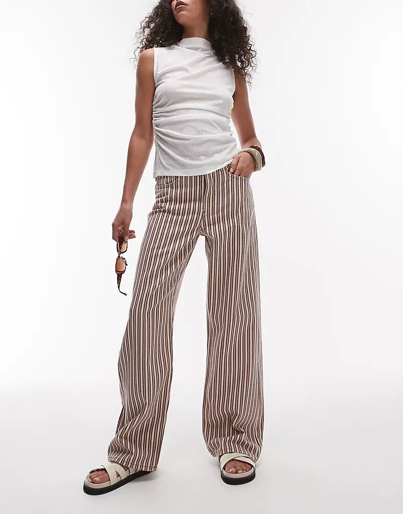 

Джинсы Topshop свободного кроя со средней посадкой, прямые, бордового и молочного цветов в полоску