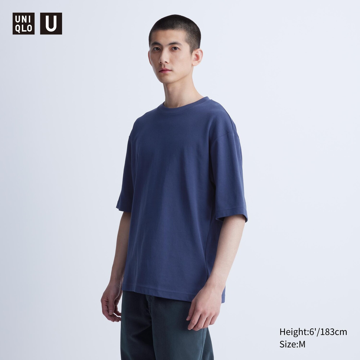 

Хлопковая футболка оверсайз с круглым вырезом AIRism UNIQLO, темно-синий