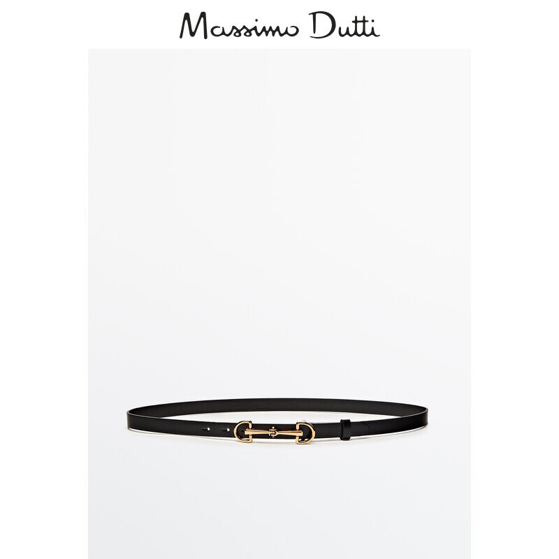 

Ремень кожаный Massimo Dutti с двойной длинной пряжкой, черный