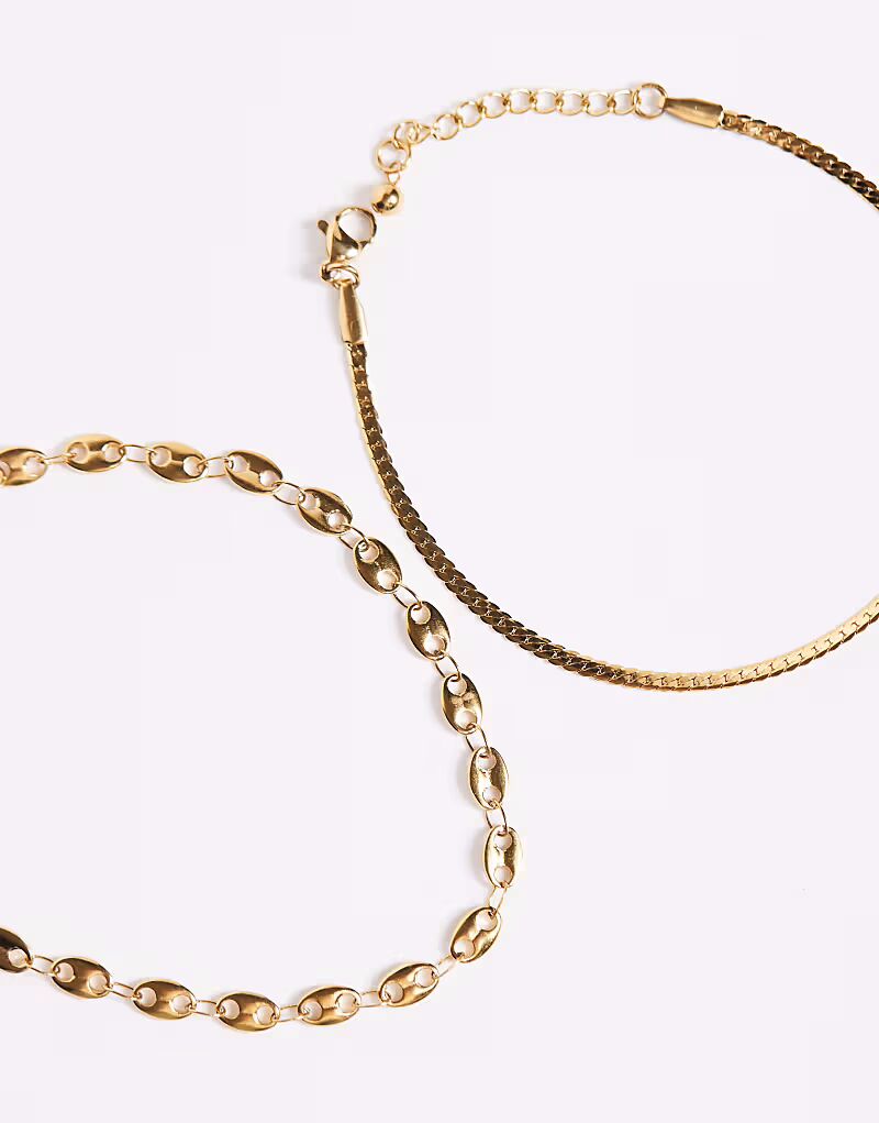 

Набор из двух браслетов из нержавеющей стали в морском стиле, водонепроницаемый, золотого цвета Asos Design