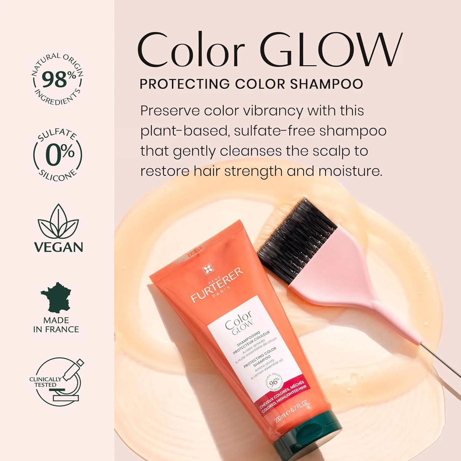 Шампунь для защиты цвета волос Rene Furterer Color Glow Protecting Color Shampoo - с аминокислотами и эфирным маслом лимона. 198 мл — фото 2