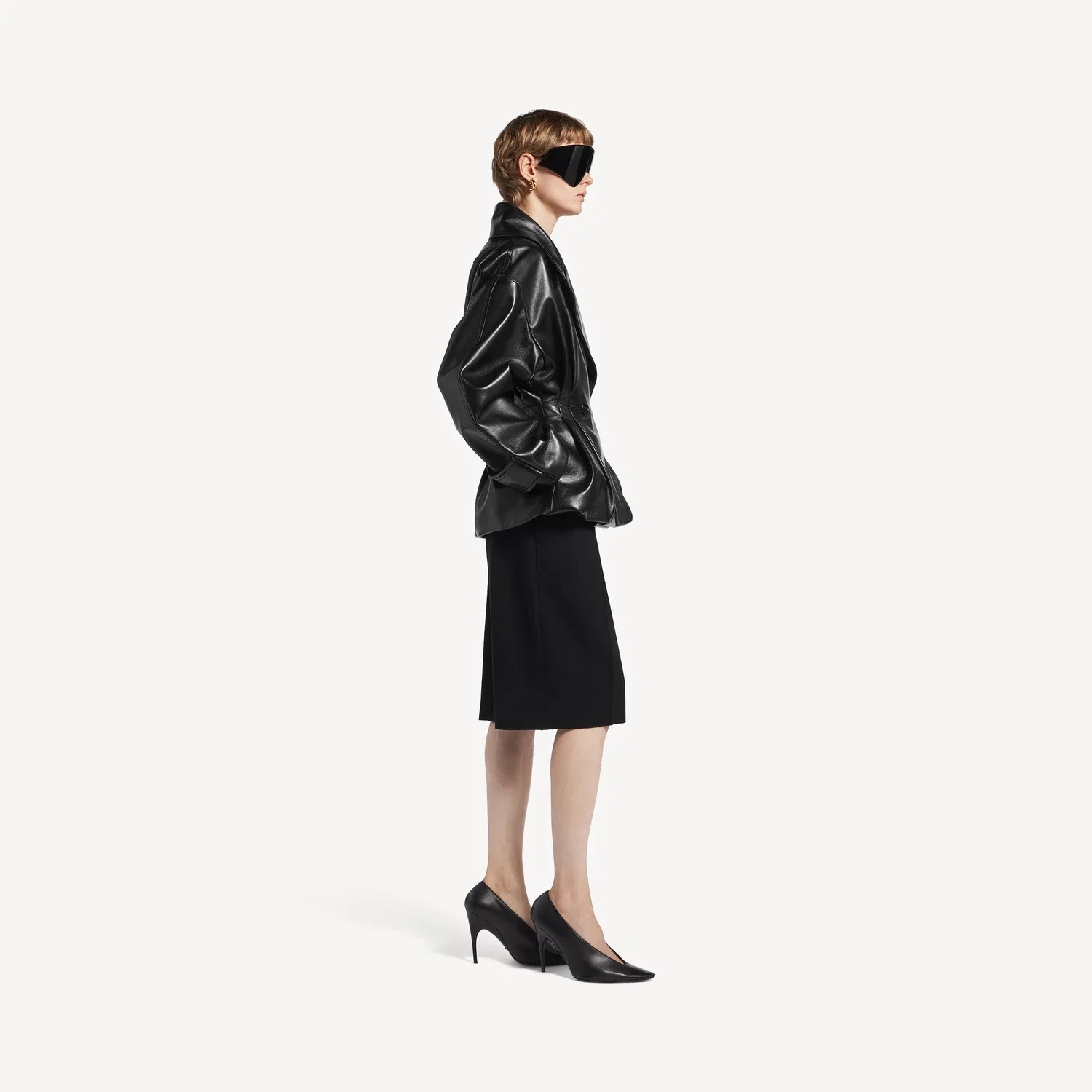 Женский короткий тренч со складками черного цвета BALENCIAGA, черный — фото 3