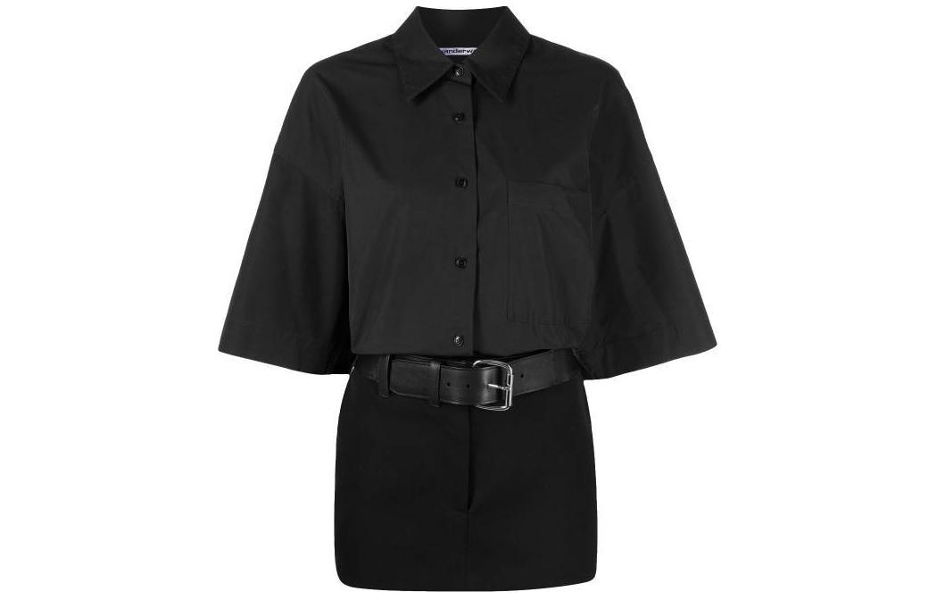 

Футболка-мини с поясом и короткими рукавами Alexander Wang черная