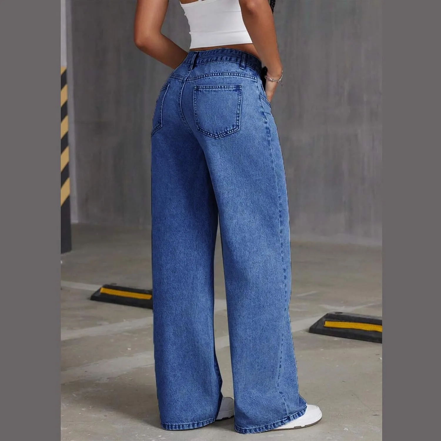 Женские джинсы wide leg с потертостями, высокие, свободные, bootcut — фото 4