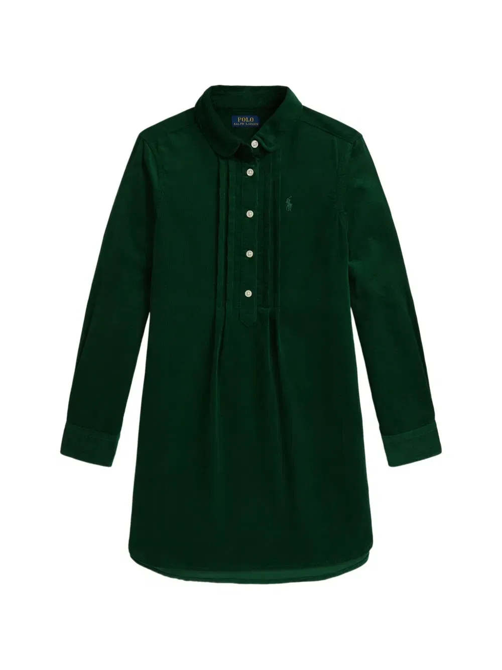 Рубашка-платье из вельвета со складками Polo Ralph Lauren Kids, зеленый