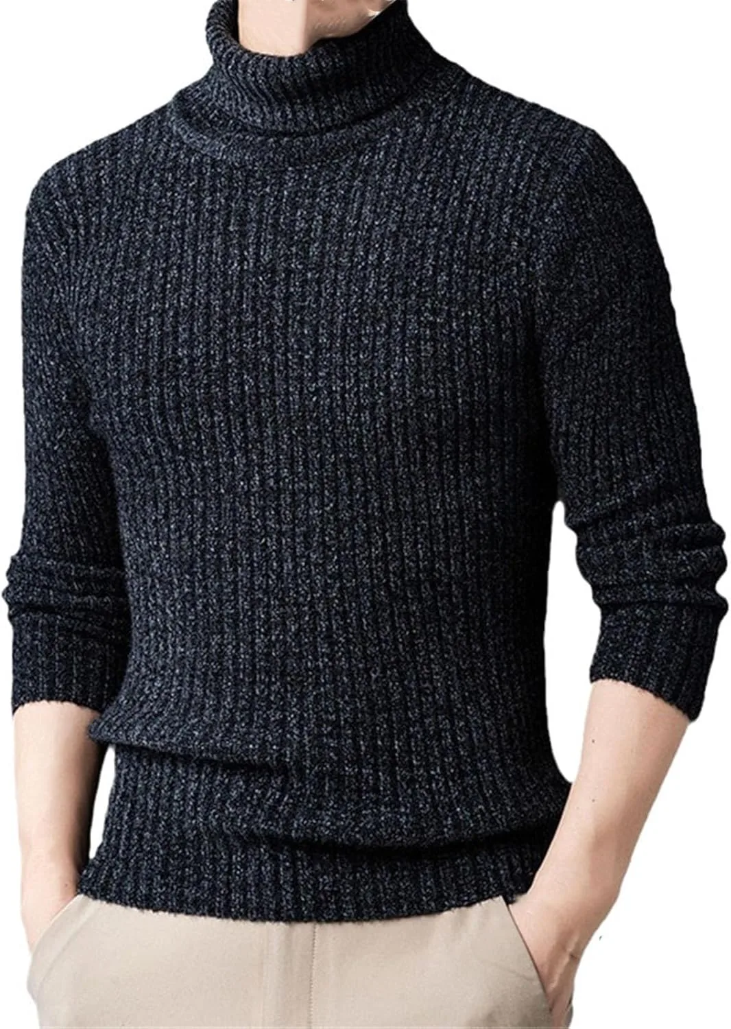 

Мужской свитер осень-зима супертолстый свободный вязаный с высоким воротником CXLCZNKG