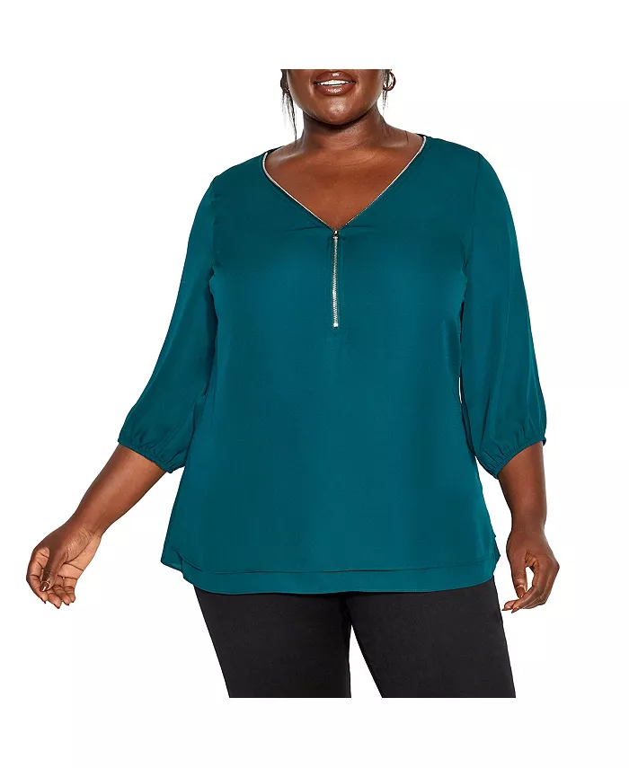 

Топ с молнией на шее и рукавом 3/4 Plus Size Fashion Fling CITY CHIC, зеленый