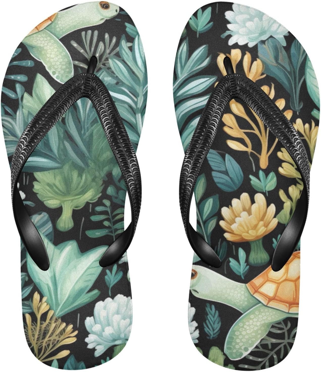 

Шлепанцы с рисунком черепаховой панцири, цветами и листьями, пляжные летние повседневные сандалии для женщин и мужчин, тапочки для душа, размер XS Kfbe, Tortoise
