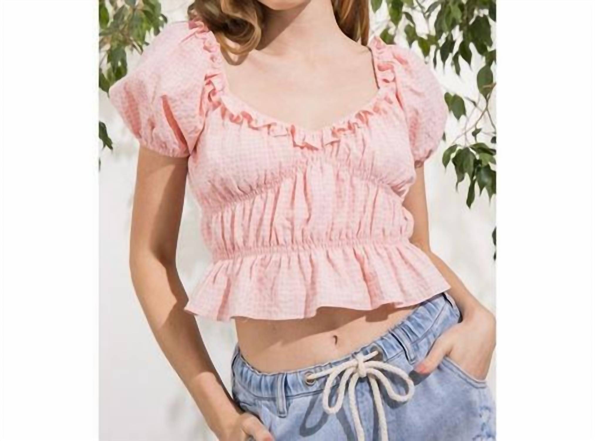

Топ Babydoll в клетку Gingham персикового цвета Aaron & Amber