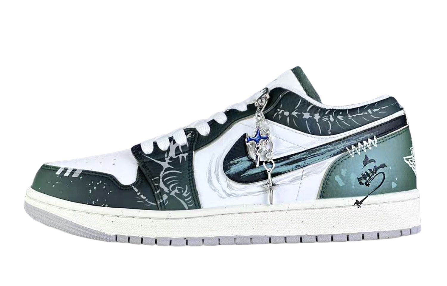 

Jordan Баскетбольные кроссовки Air 1 Punk Card, износостойкие, винтажные, низкие, цвет: меловой, темно-зеленый
