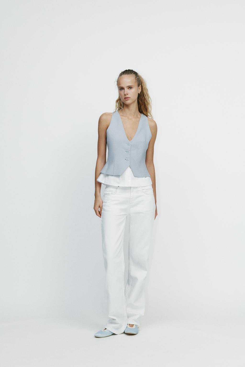 

Контрастный топ в полоску ZARA, цвет Blue grey