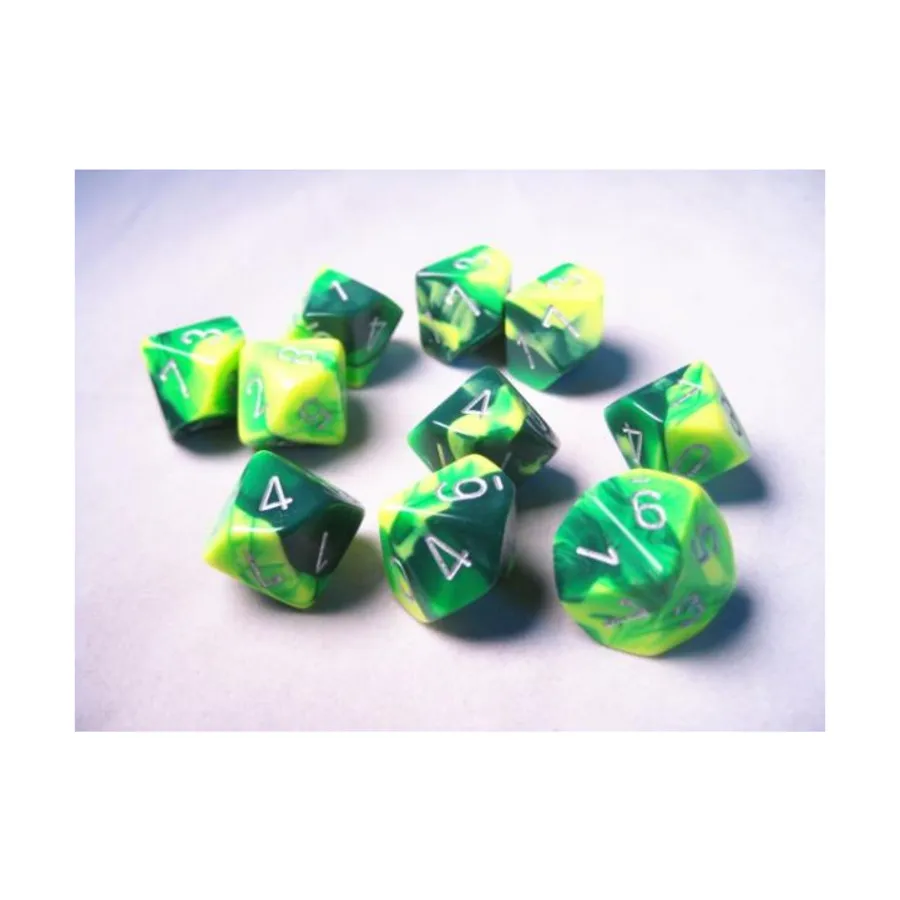 

d10 Зеленый и желтый с серебром (10), Dice - Gemini - d10 (Chessex)