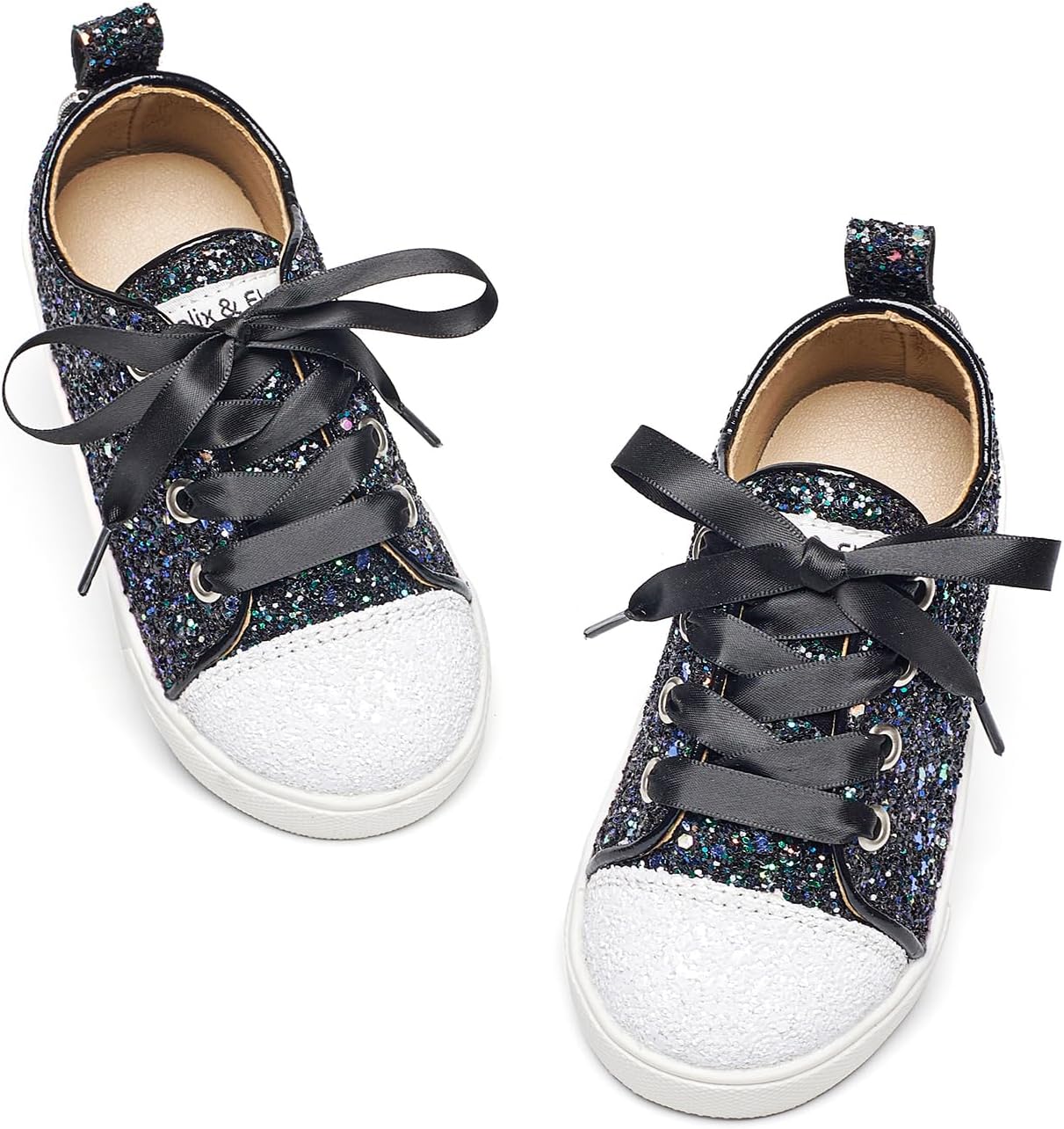 

Кроссовки для малышей и маленьких девочек Felix Flora, спортивные сникерсы, принцесса, повседневные блестящие туфли Felix & Flora, черный