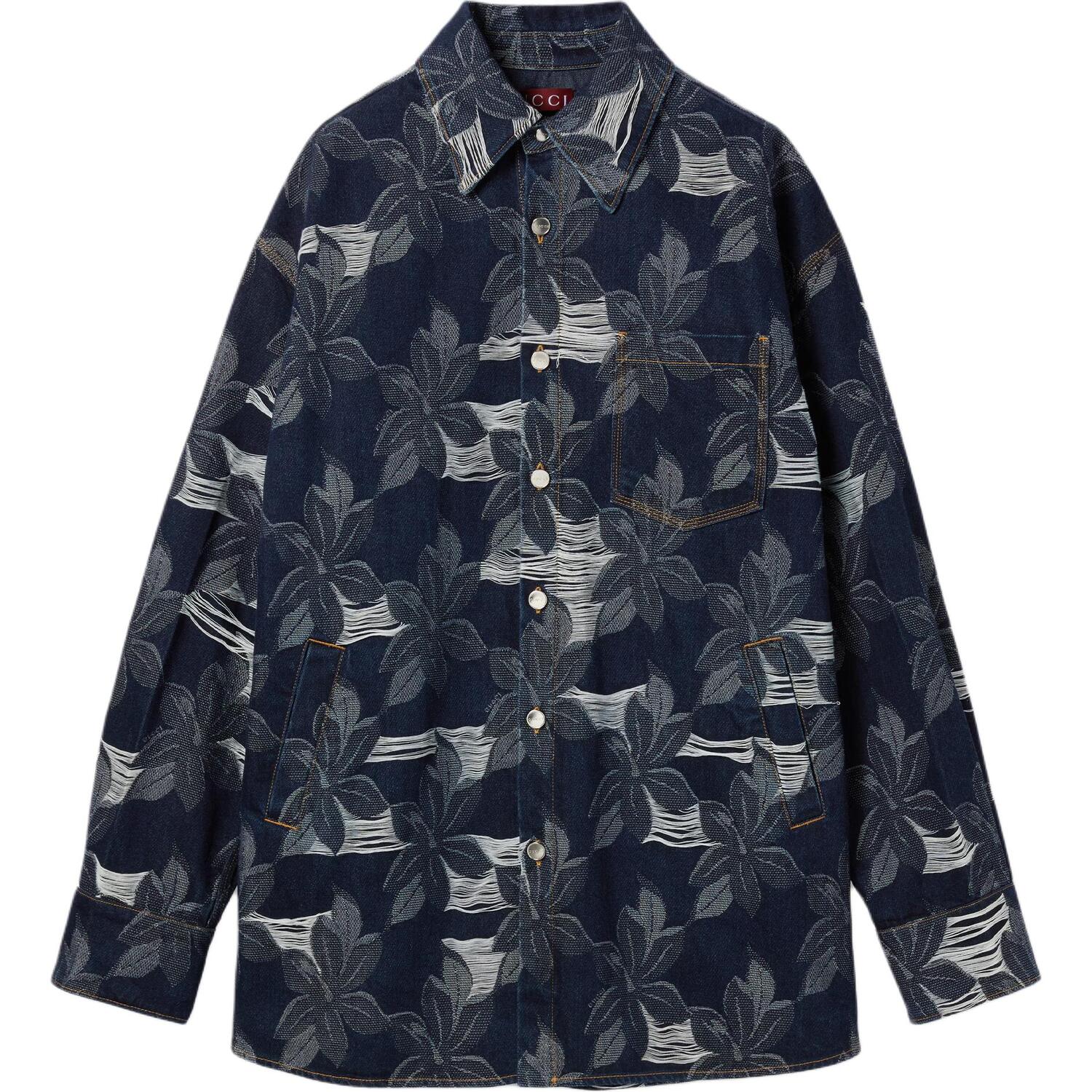 Рубашка Denim Floral Jacquard GUCCI, темно синий