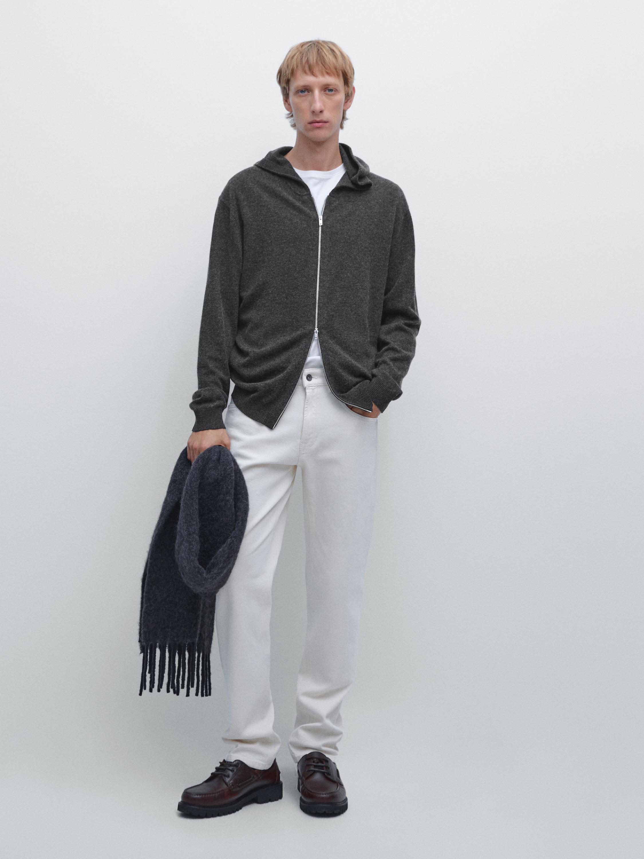 

Вязаный кардиган на молнии с капюшоном Massimo Dutti, Charcoal