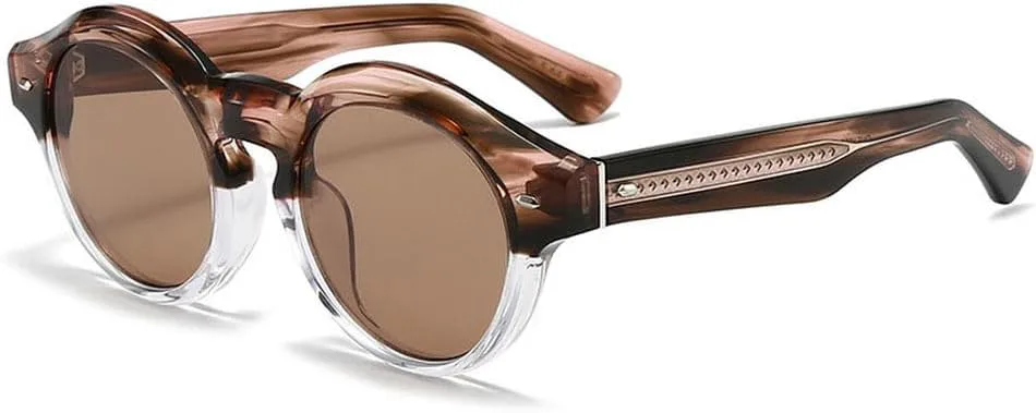 

Мужские солнцезащитные очки ретро, круглые линзы, толстая оправа, резной рисунок, защита UV400, ветрозащитные, цвет: полосатый чайный, размер: один, модель MTZJH