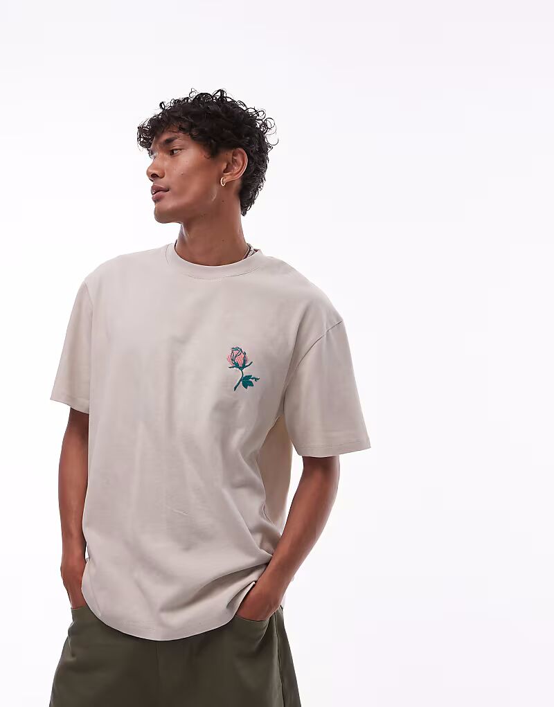 

Футболка Topman свободного кроя с вышитым спереди и сзади узором «ложь» в стиле «стираный камень»