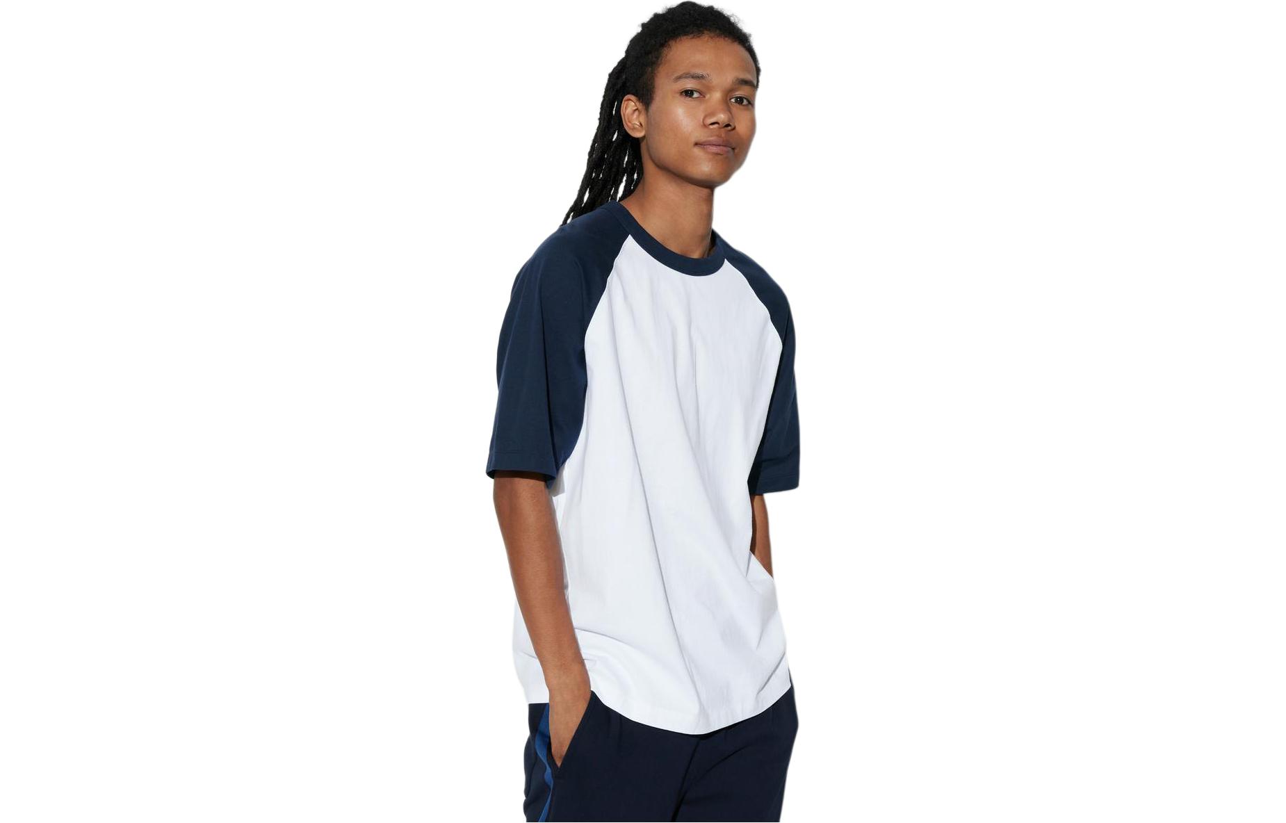 Футболка с рукавом реглан Unisex UNIQLO, сине-фиолетовая — фото 3
