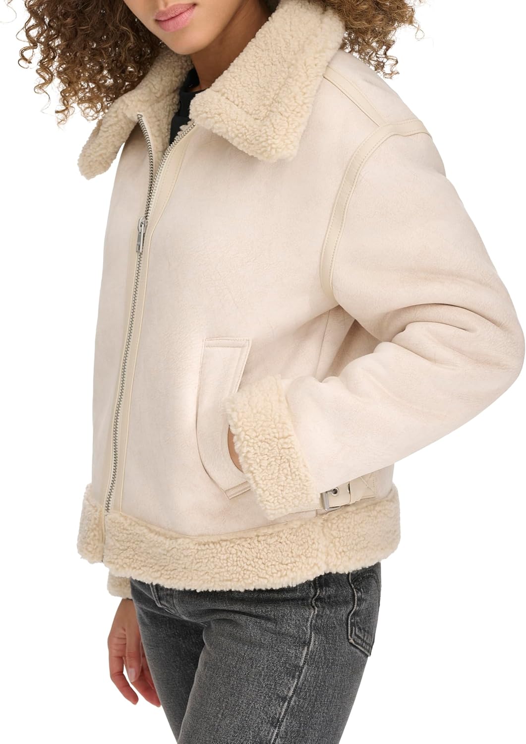Levi's Женская куртка-авиатор из искусственной овчины, Almond Milk Faux Shearling — фото 2