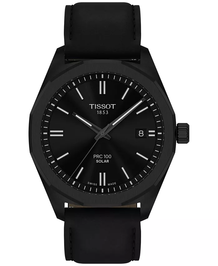 

Мужские часы Swiss PRC 100 Solar Quartz с черным кожаным ремешком, 39 мм Tissot