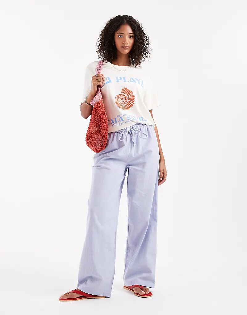 

Синие брюки-клеш из льняного материала ASOS DESIGN