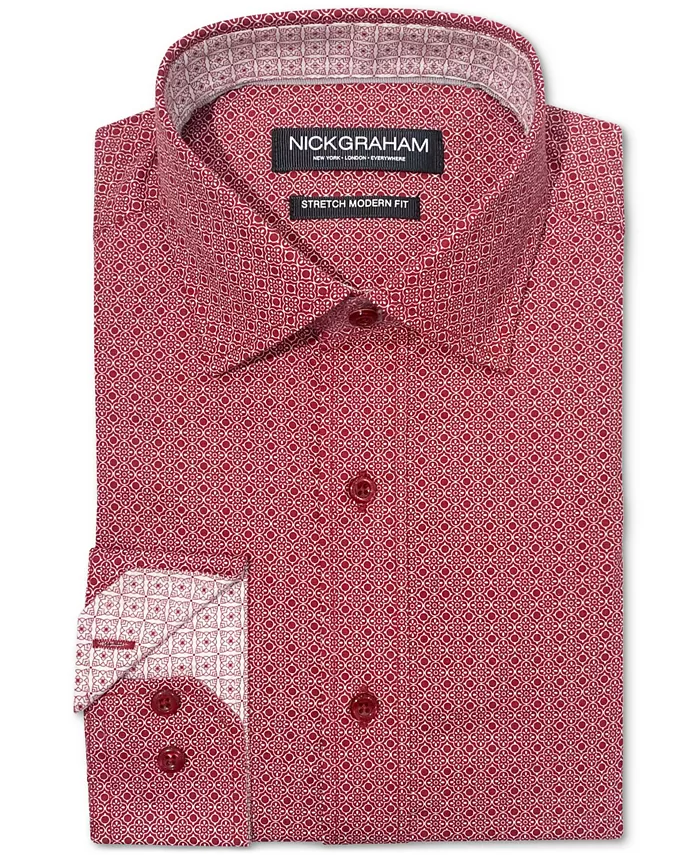 

Мужская классическая рубашка Modern-Fit Medallion Tile Nick Graham, красный