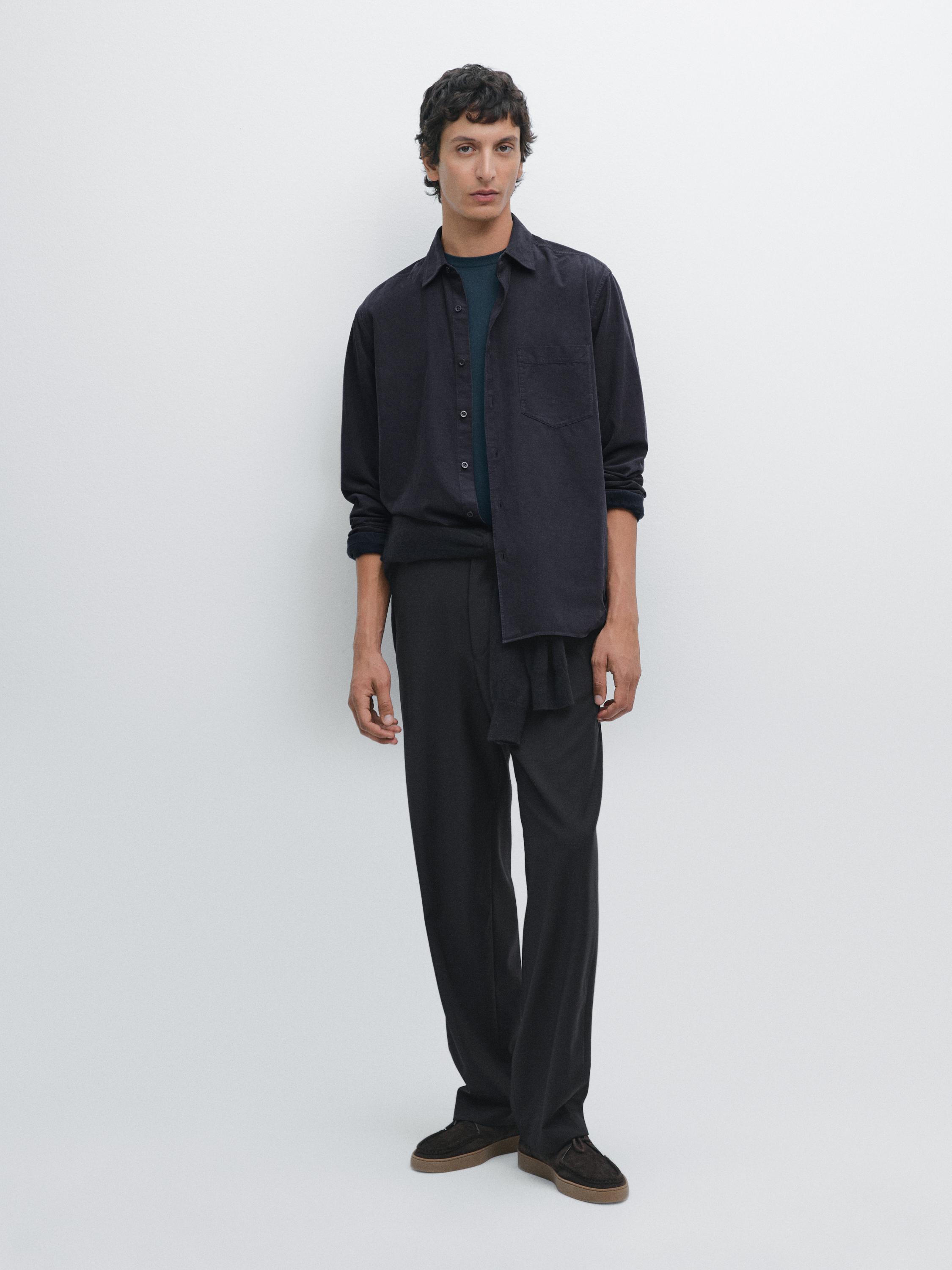 

Рубашка в рубчик стандартного кроя Massimo Dutti, синий