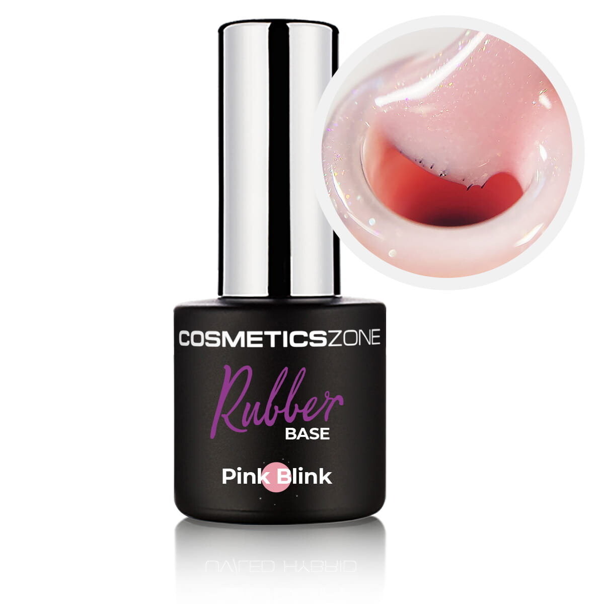 

Розовая каучуковая база с частицами Rubber Base Pink Blink 7мл Cosmetics Zone