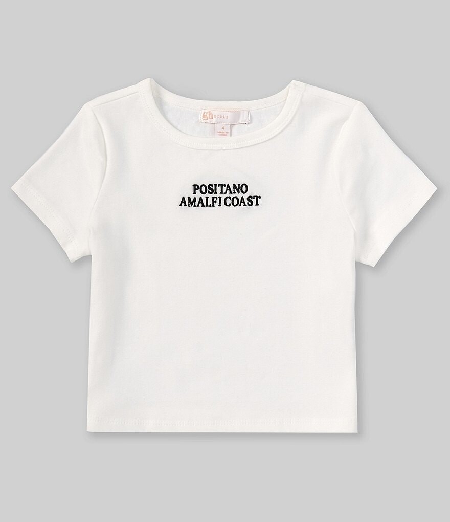 

Укороченная футболка с графическим рисунком GB Little Girls 2T-6X с короткими рукавами Позитано и побережье Амальфи, белый