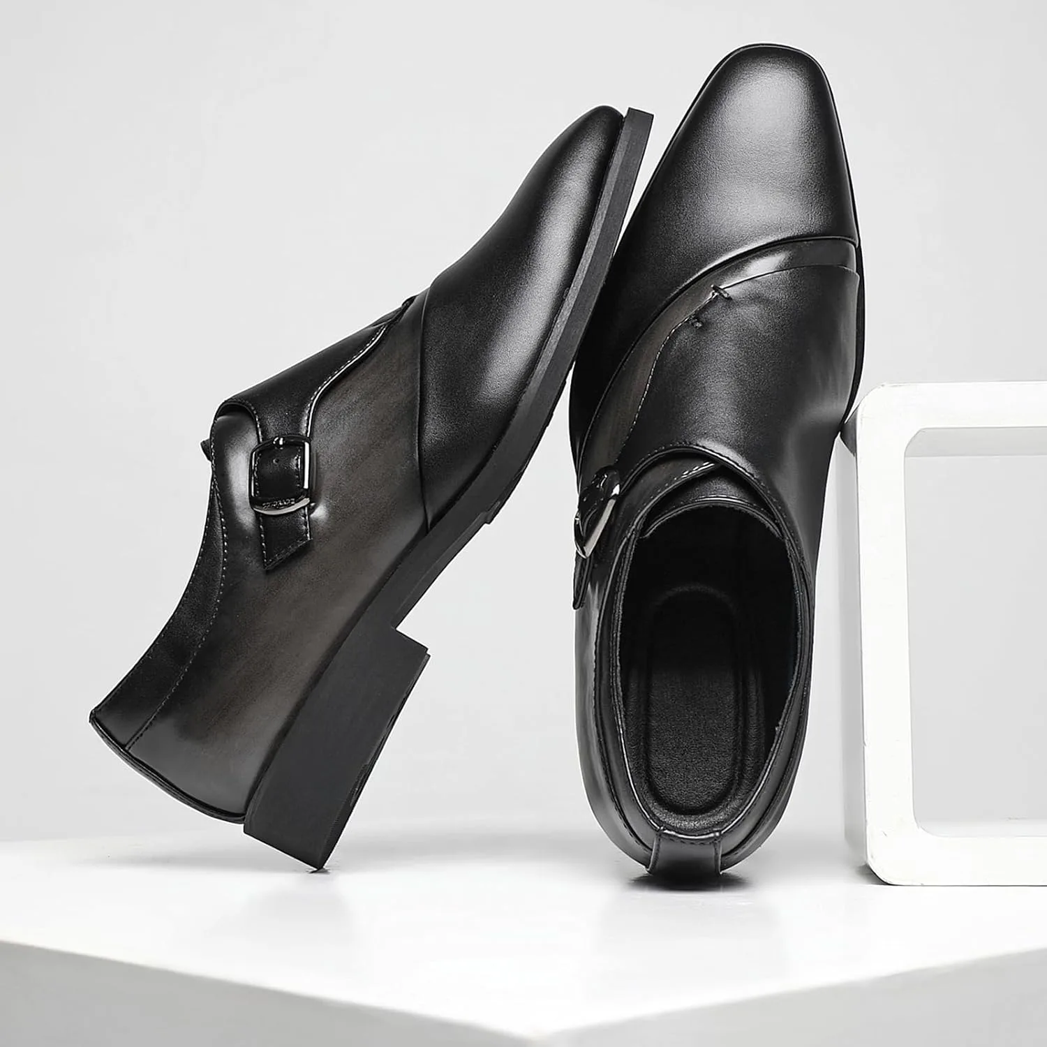 Классические мужские лоферы SANNAX Monk Strap с гладкими носками, в стиле оксфорд, для официальных деловых контактов и свадеб, черный — фото 3