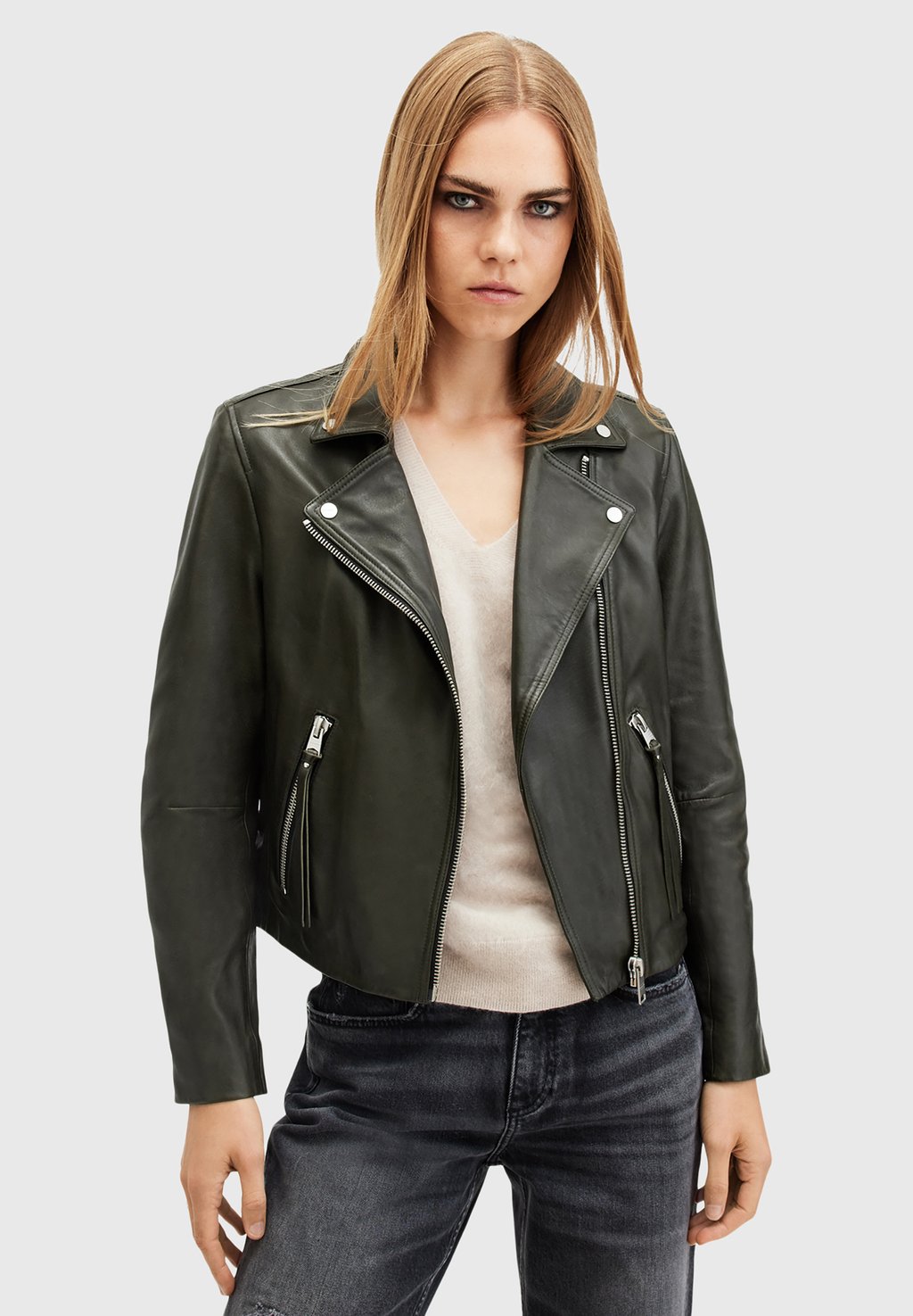 

Кожаная куртка DALBY BIKER AllSaints, цвет Dusty Olive Green