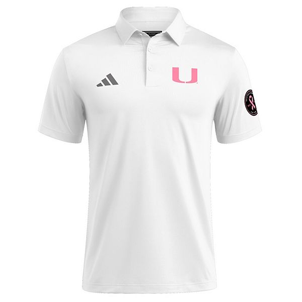 Мужская белая поло Miami Hurricanes с розовым принтом в поддержку борьбы с раком груди Adidas — фото 3