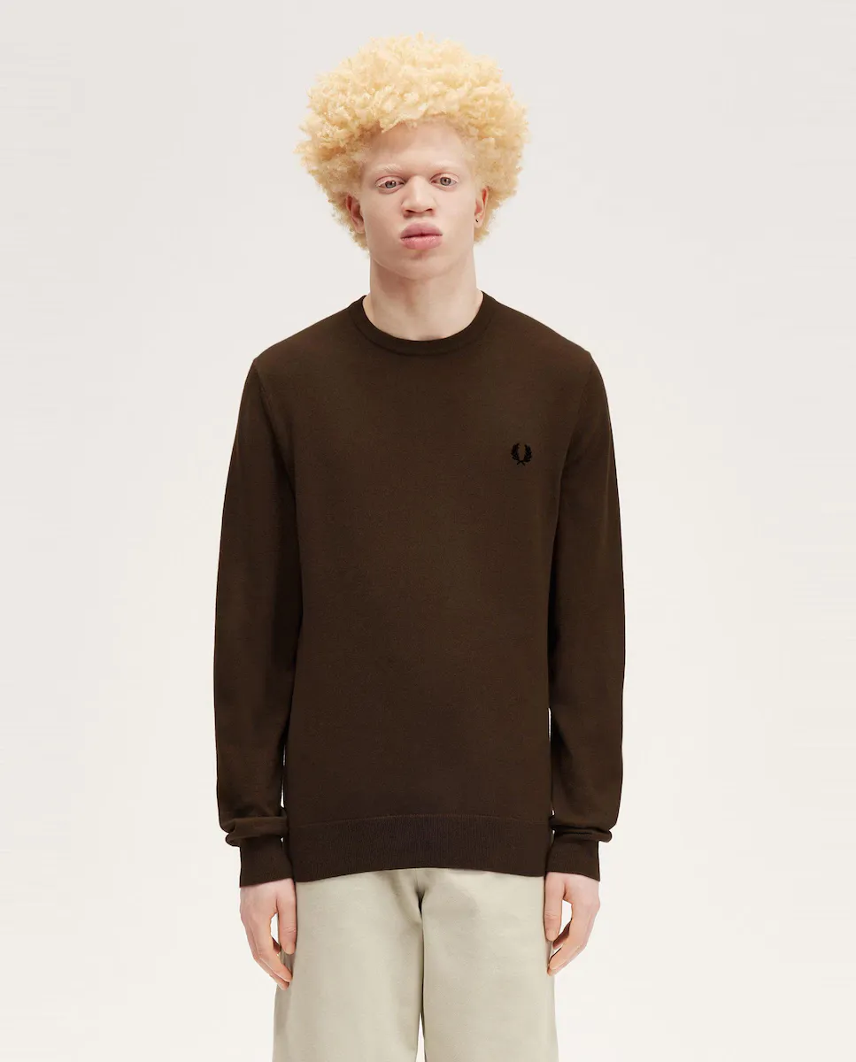 

Классический мужской свитер с круглым вырезом Fred Perry, коричневый
