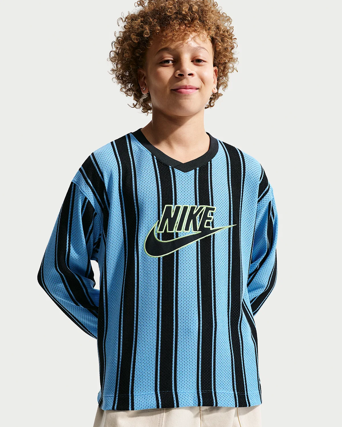 Детская длинная футболка из сетки Nike Sportswear Collection, University Blue/Black/Black — фото 3