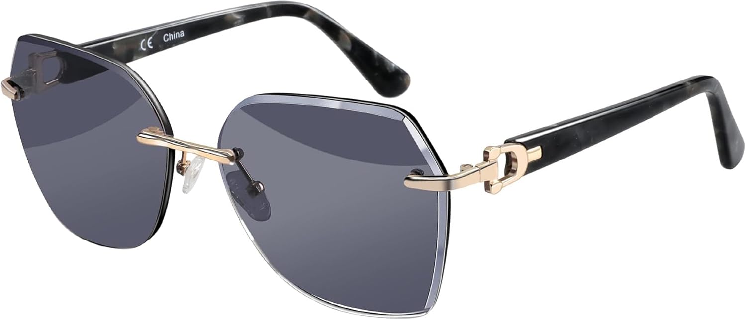 

Солнцезащитные очки ZENOTTIC большого размера без оправы для женщин, с геометрическим алмазным ограненным градиентным рисунком линз, защитой от УФ-излучения, модные и стильные, Grey