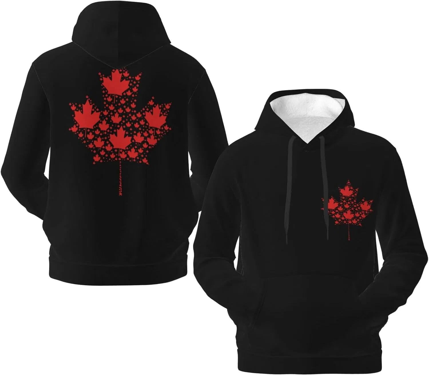 Толстовка с капюшоном Canadian Maple Leaf Flag мужская, флисовая, с карманом Generic, черный