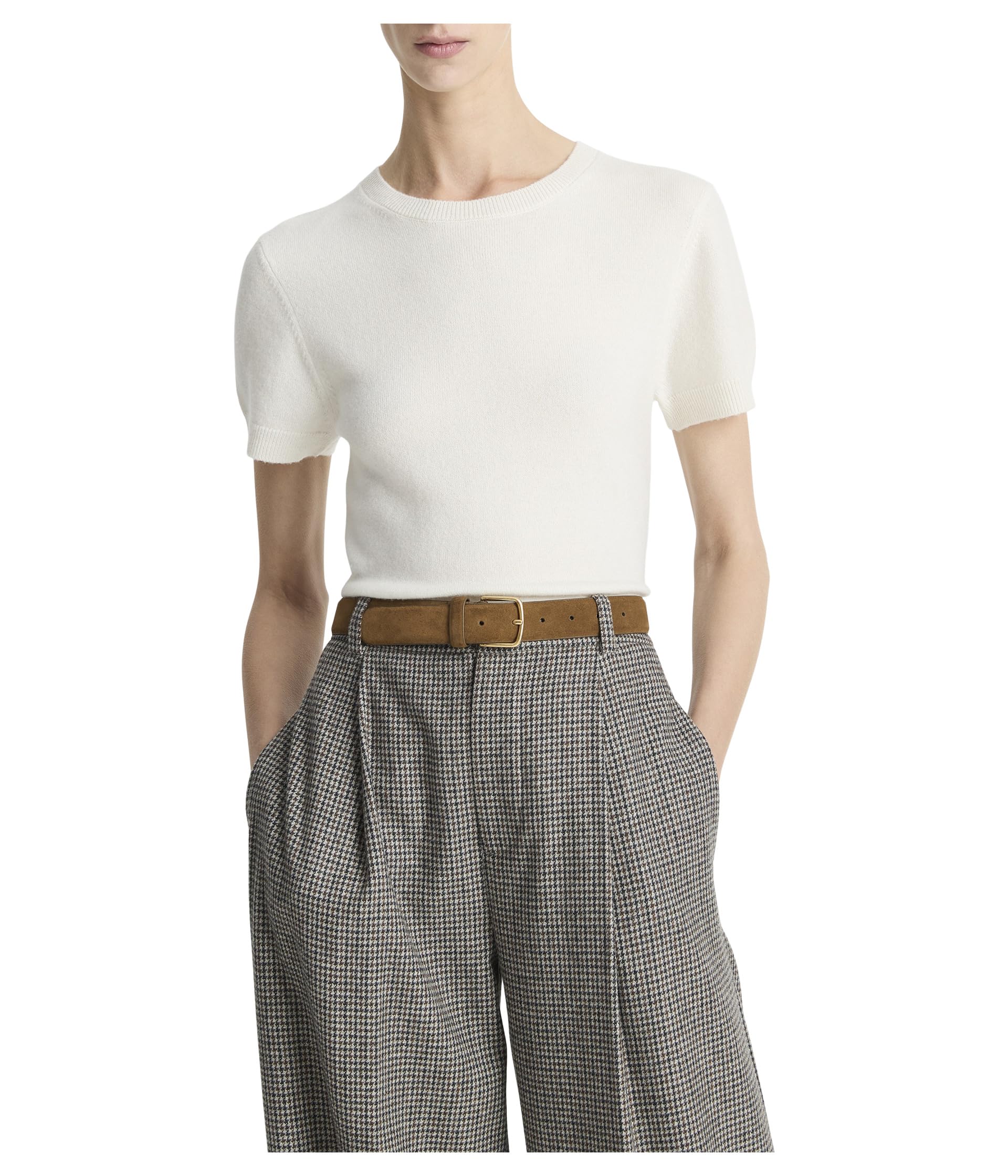 

Футболка Vince Wool & Cashmere Blend Short Sleeve Sweater, цвет Off White