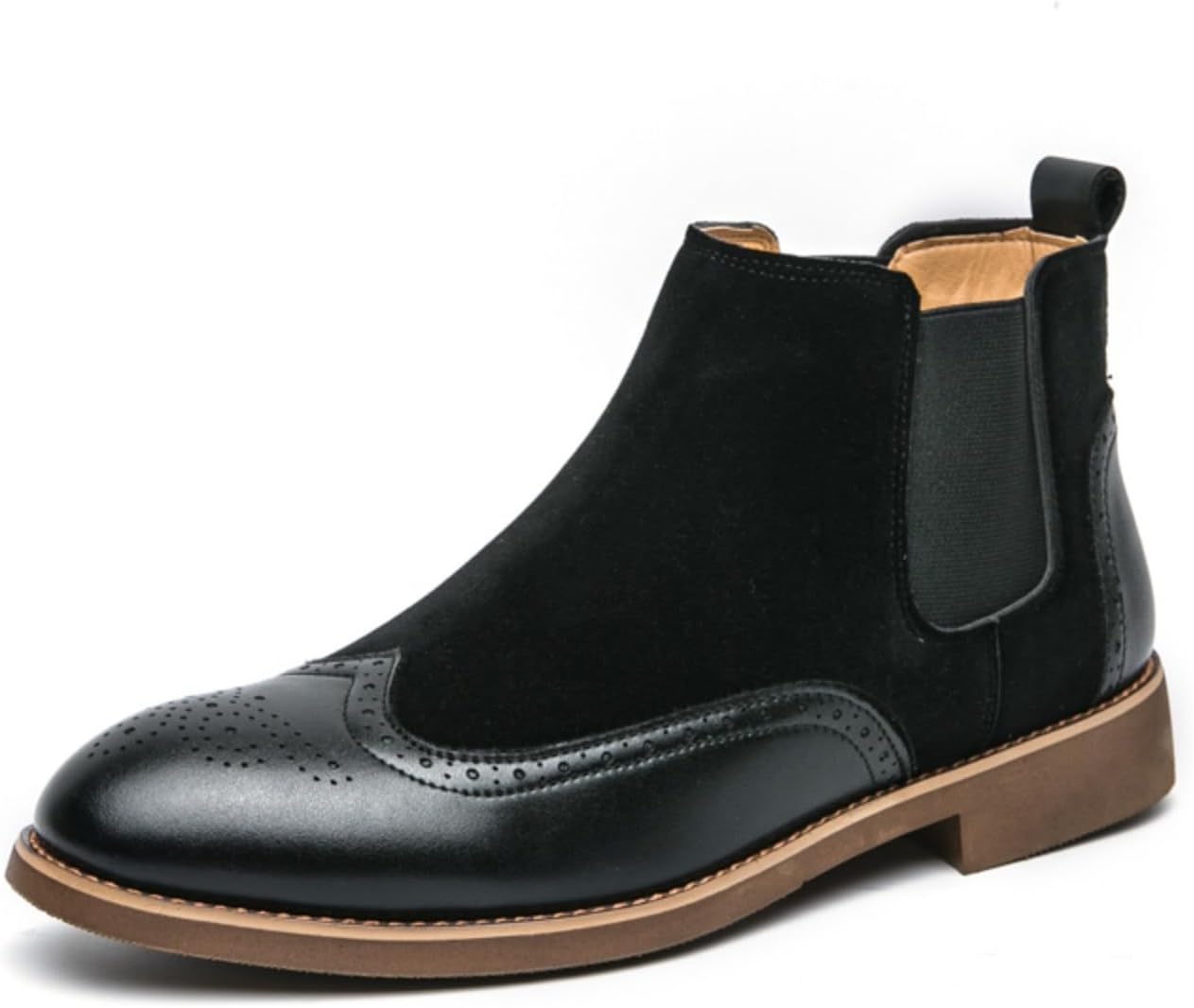 

Мужские кожаные замшевые ботинки Chelsea, классический броги с крыльями, закругленный носок, ботинки-слипоны до щиколотки, удобные противоскользящие средние ботинки для ходьбы, работы в офисе, деловых встреч и свадебных мероприятий Yrzhgdl, черн...